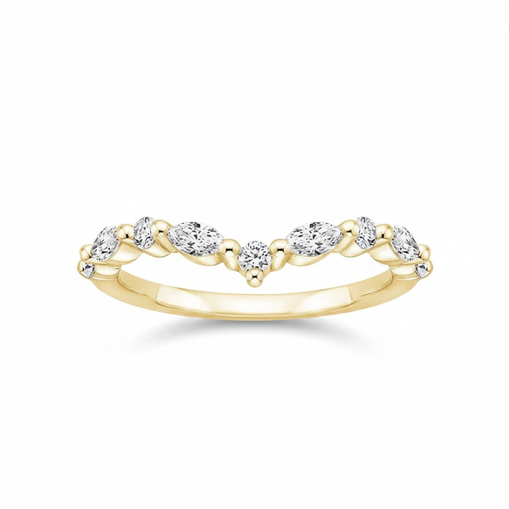 My Store 4 18K solid gold marquise lab-grown diamond chevron ring with a polished finish and elegant V-shaped design.