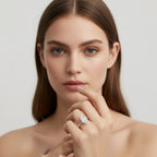 My Store 4 18K solid gold solitaire ring featuring a marquise-cut lab-grown diamond worn by a model.