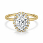 My Store 4 18K solid gold halo ring featuring an oval lab-grown diamond surrounded by sparkling accent stones.