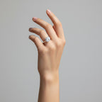 My Store 4 18K solid gold pavé lab-grown diamond ring worn on a woman's hand against a neutral background.