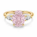 My Store 4 18K solid gold trilogy ring with a pink oval lab diamond centerpiece and pear-cut side diamonds.