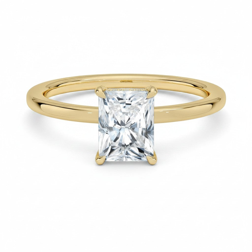 My Store 4 18K solid gold ring featuring a radiant cut lab-grown diamond in a classic solitaire setting