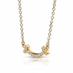 My Store 4 18K solid gold smile necklace featuring a curved bar pendant set with sparkling lab-grown diamonds.