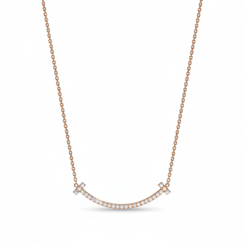 My Store 4 18K solid gold medium smile necklace featuring a curved bar design with pavé set lab-grown diamonds.