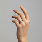 My Store 4 18K solid gold trilogy ring featuring a marquise-cut lab-grown diamond on a woman's finger