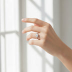 My Store 4 18K solid gold trilogy ring featuring three brilliant lab-grown diamonds worn on a woman's finger.