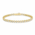 My Store 4 modern bezel round diamond tennis bracelet in 14K yellow gold with a secure box clasp.
