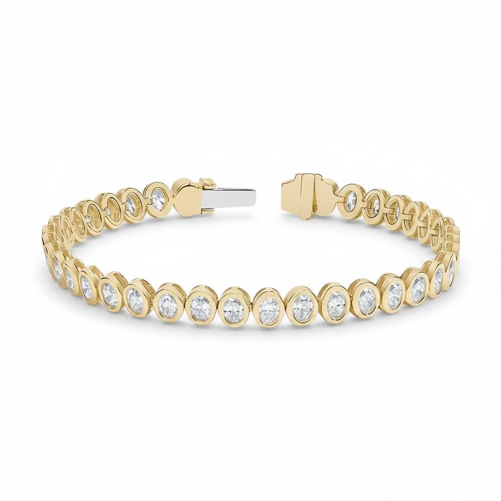 My Store 4 bezel set oval diamond tennis bracelet in 14K yellow gold with a secure box clasp