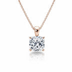 My Store 4 cushion-cut diamond solitaire pendant in rose gold with a tapered bail on a delicate matching chain.