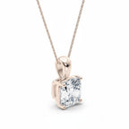My Store 4 cushion-cut diamond solitaire pendant in rose gold with a tapered bail on a delicate chain