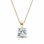 My Store 4 cushion-cut diamond solitaire pendant in 18K yellow gold with a tapered bail and delicate chain.