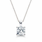 My Store 4 cushion-cut diamond solitaire pendant in white gold with a four-prong setting on a delicate chain.