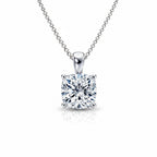 My Store 4 cushion-cut diamond solitaire pendant in white gold with a four-prong setting on a delicate chain.