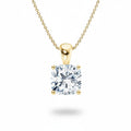 My Store 4 cushion-cut diamond solitaire pendant in 18K yellow gold with a four-prong setting and tapered bail.