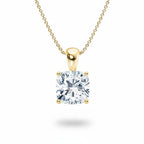 My Store 4 cushion-cut diamond solitaire pendant in 18K yellow gold with a four-prong setting and tapered bail.