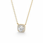 My Store 4 round brilliant diamond pendant with a micro-pave cushion halo in 18K yellow gold on a fine cable chain.