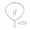 My Store 4 bridal jewelry set featuring a diamond necklace, linear drop earrings, and tennis bracelet in white gold.