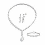 My Store 4 bridal jewelry set featuring a diamond necklace, linear drop earrings, and tennis bracelet in white gold.