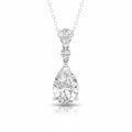 My Store 4 three-stone diamond drop pendant necklace in 18K white gold featuring pear and round cut stones.
