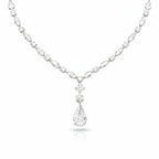 My Store 4 bridal necklace featuring a V-contour strand of mixed cut diamonds with a central pear-cut teardrop pendant.