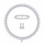My Store 4 bridal jewelry set featuring a diamond fringe necklace, pear drop earrings, and a multi-cut tennis bracelet.