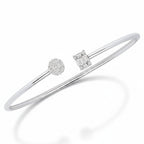 My Store 4 open cuff bracelet in white gold featuring a round diamond pavé cluster and a rectangular baguette motif.