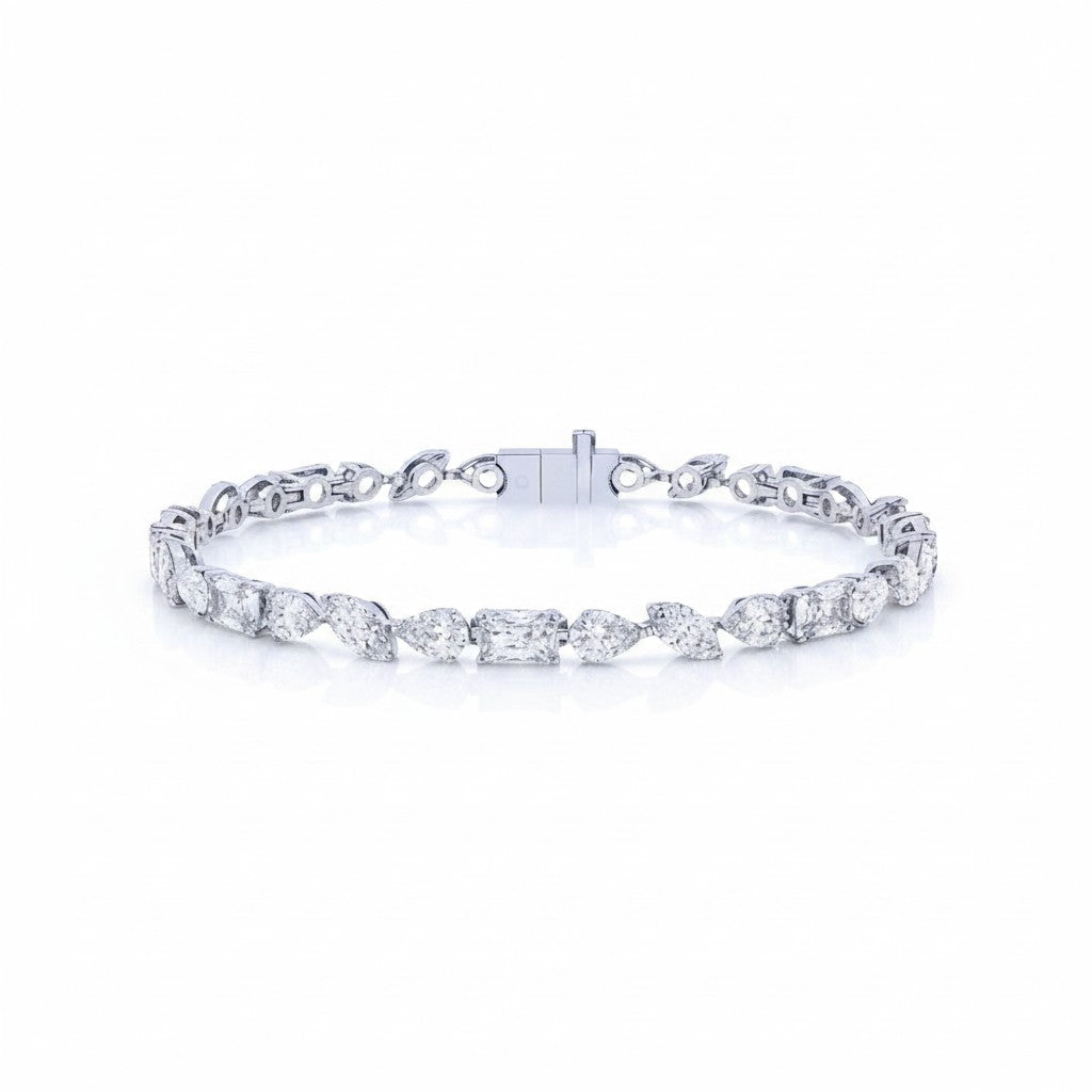 My Store 4 multi-cut diamond tennis bracelet featuring alternating pear and marquise stones in white gold