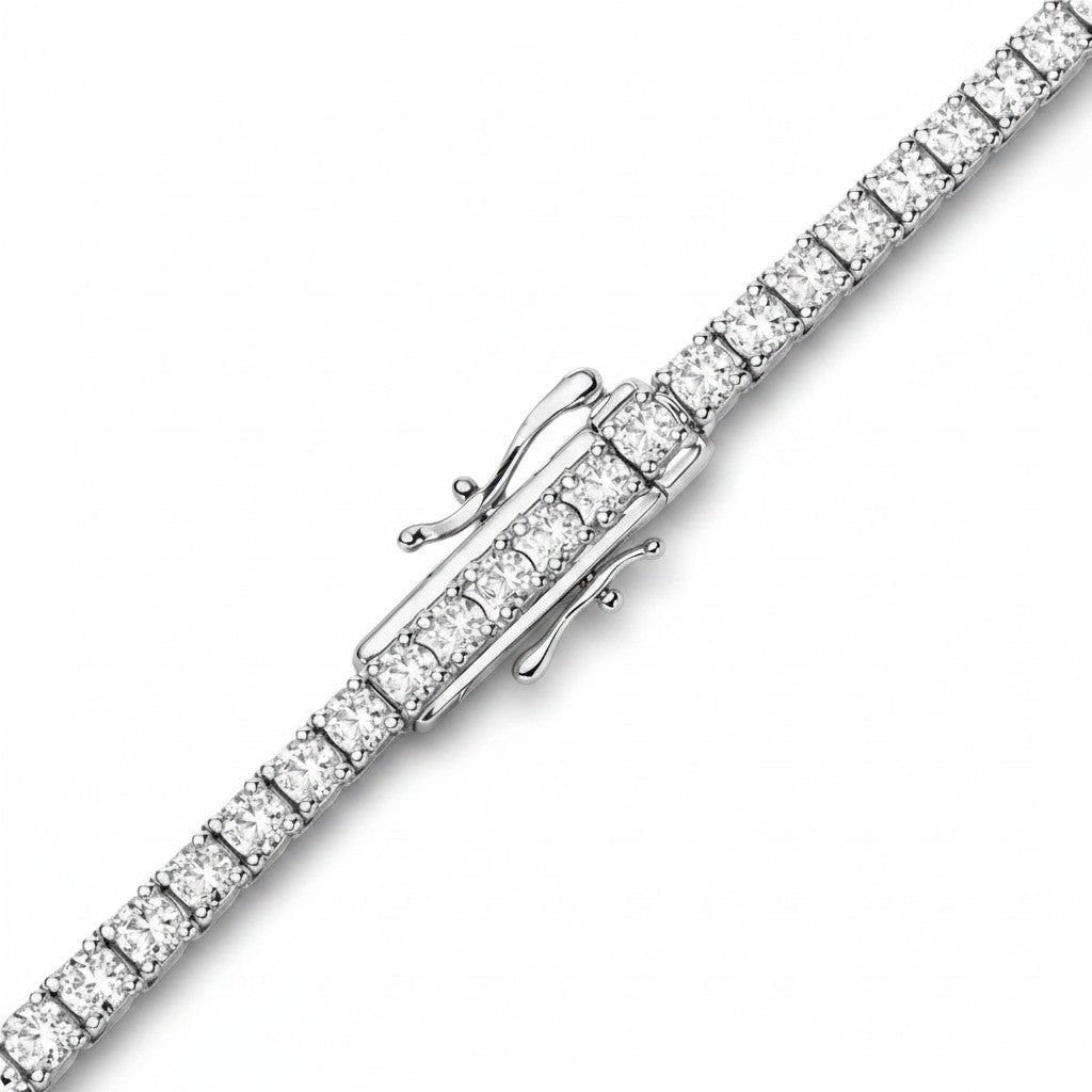 My Store 4 diamond tennis choker featuring a secure double-latch safety clasp in polished white gold