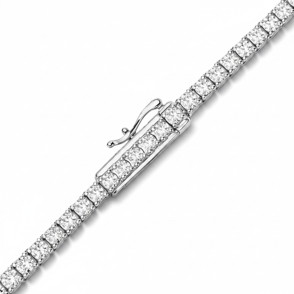 My Store 4 classic diamond tennis choker necklace featuring a secure double-latch safety clasp and brilliant-cut stones.