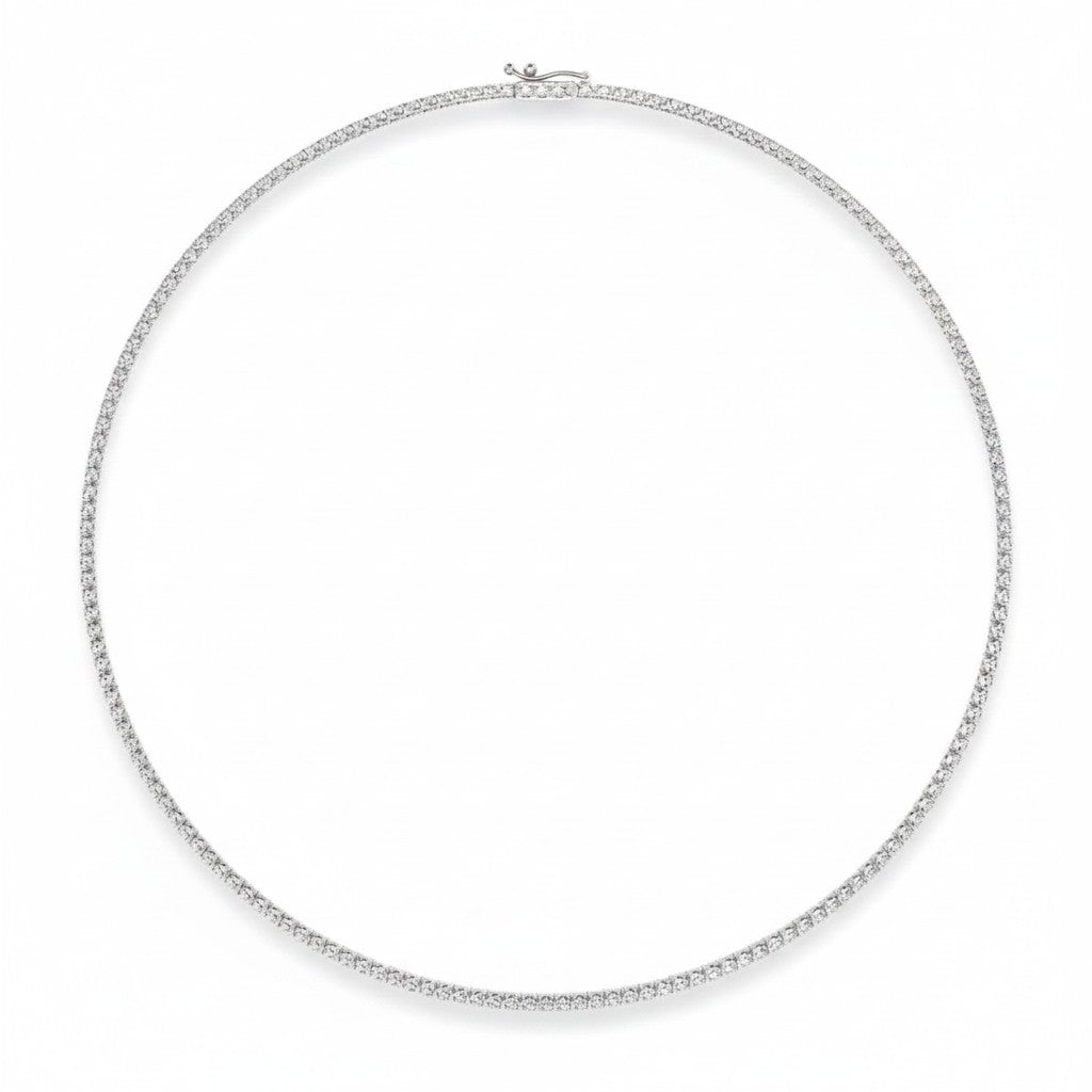 My Store 4 diamond tennis choker necklace in white gold with a secure double-latch clasp on a white background.