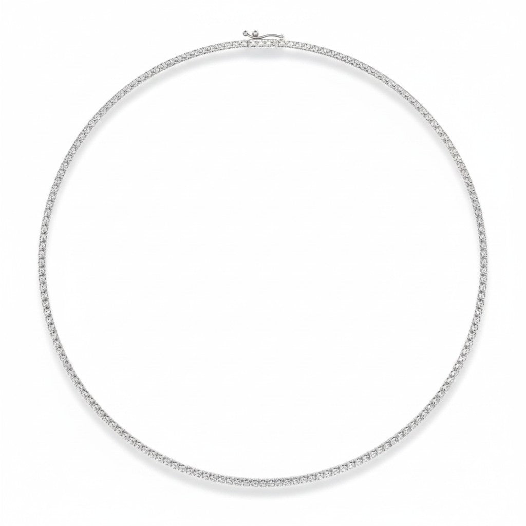 My Store 4 classic diamond tennis choker necklace in white gold with a continuous line of brilliant-cut diamonds.
