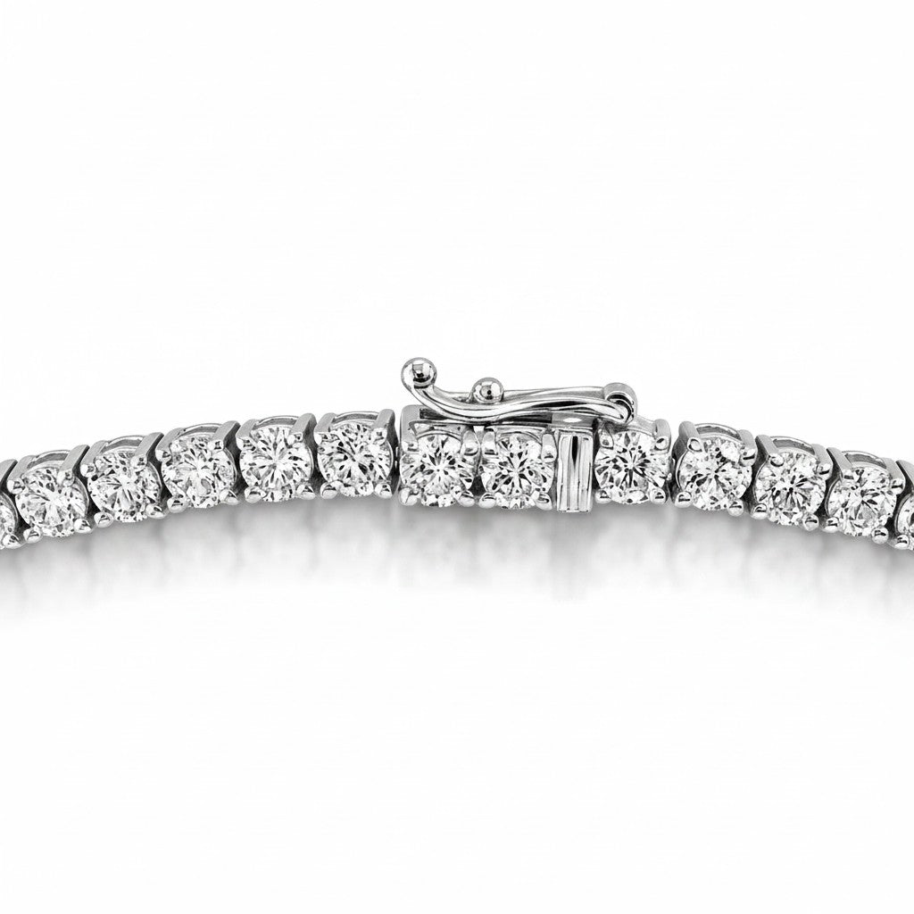 My Store 4 classic diamond tennis necklace in white gold with a secure hidden box clasp and four-prong settings.
