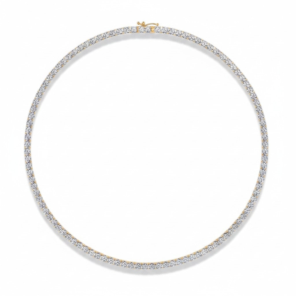My Store 4 classic diamond tennis necklace featuring a continuous line of round brilliant diamonds in 18K yellow gold.