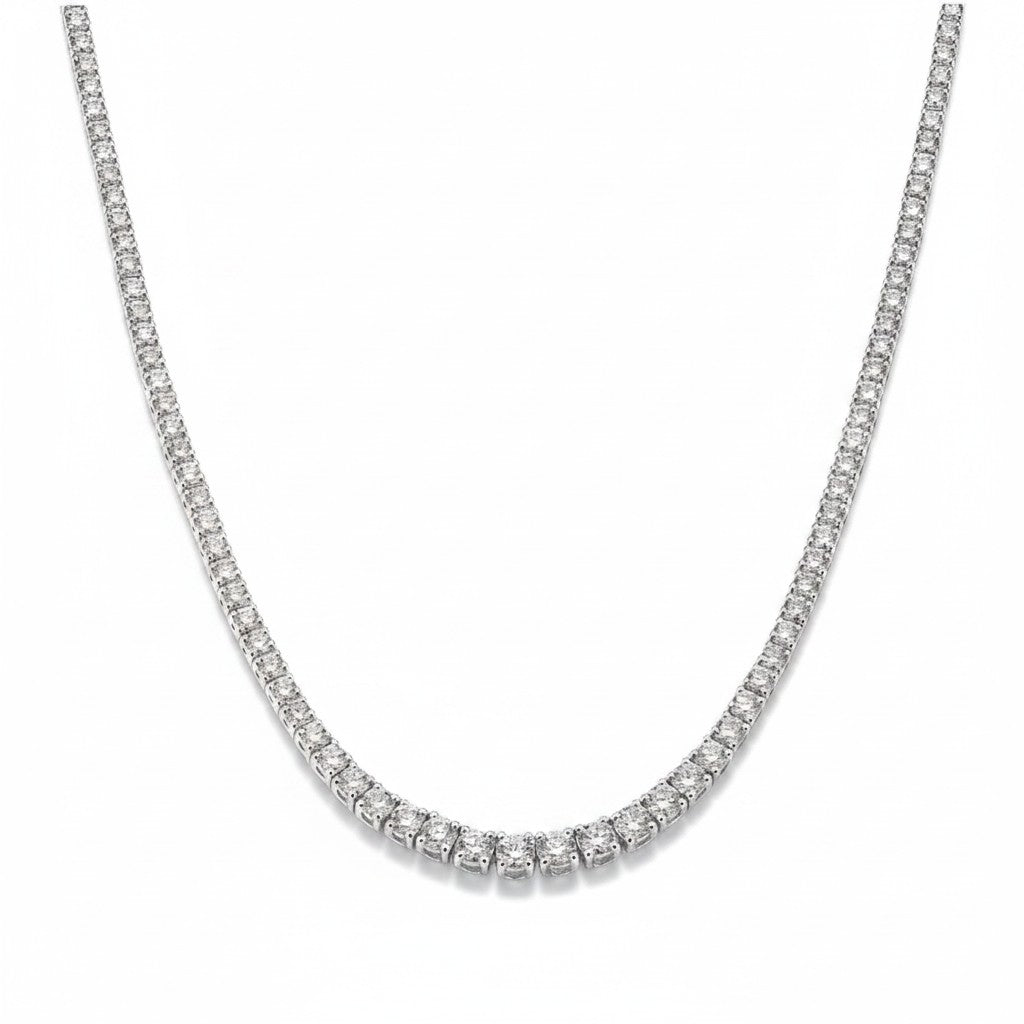 My Store 4 classic four-prong diamond tennis necklace in white gold with a continuous line of brilliant-cut diamonds.