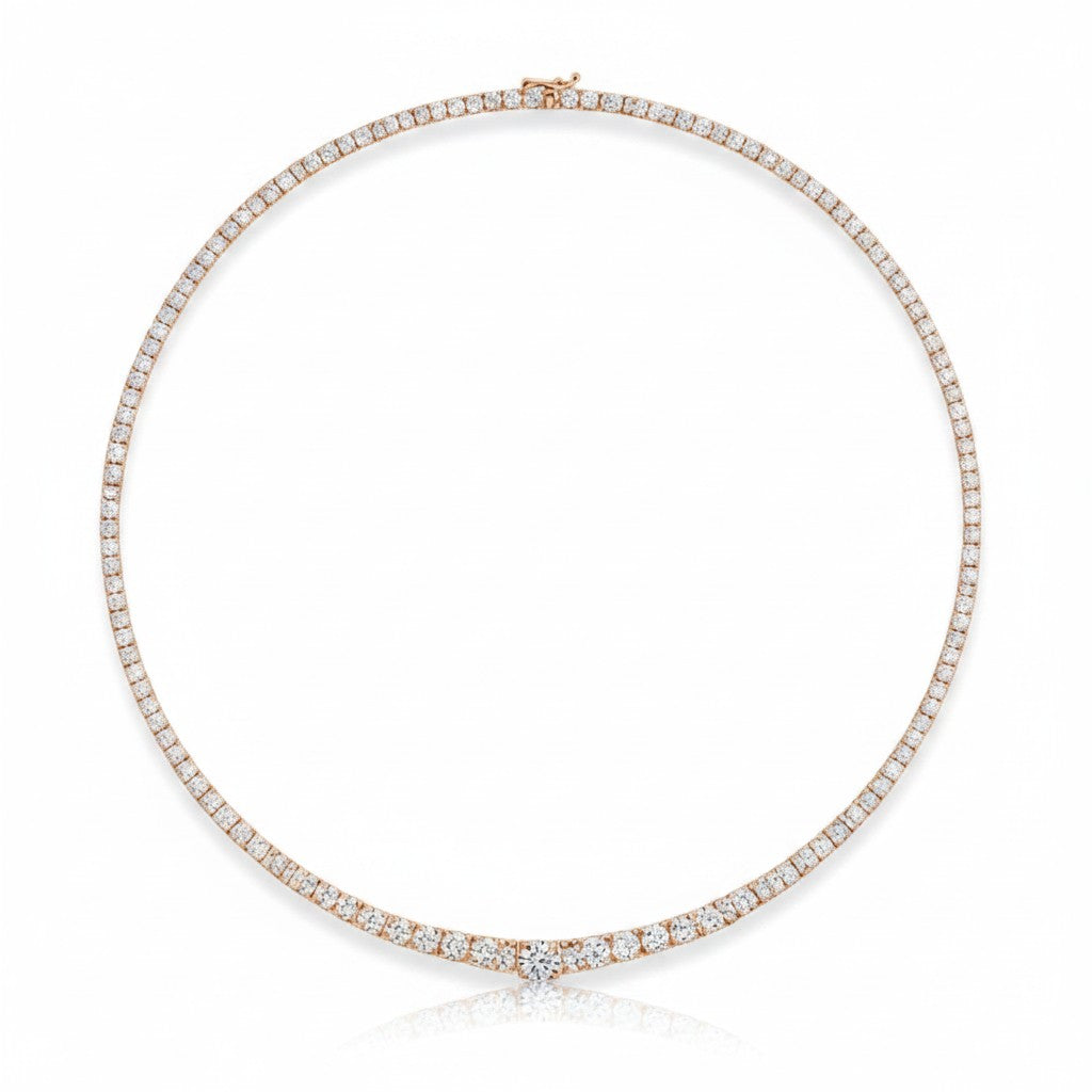 My Store 4 classic four-prong diamond tennis necklace in solid gold with a continuous line of brilliant-cut diamonds.
