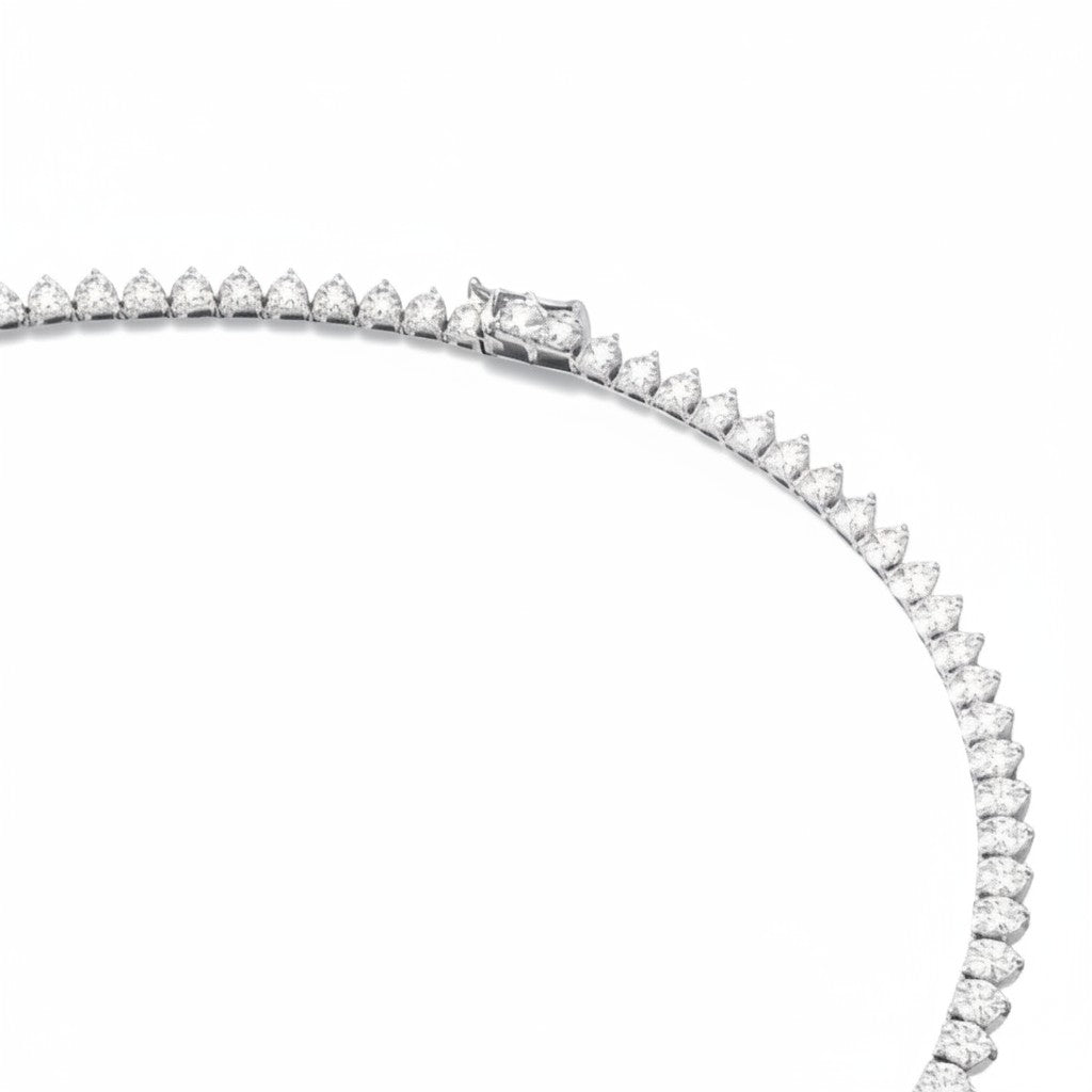 My Store 4 tennis necklace featuring a continuous strand of round brilliant diamonds with a secure double-latch clasp.