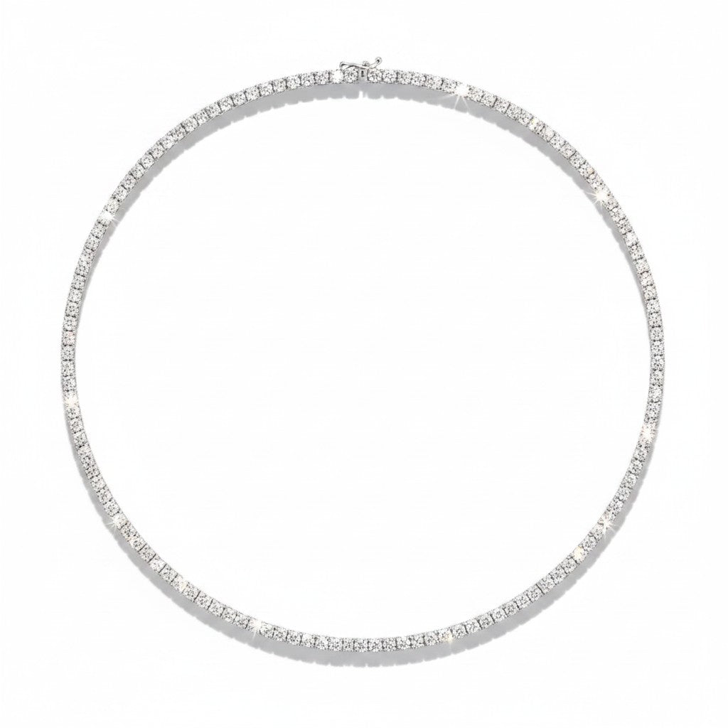 My Store 4 classic four-prong diamond tennis necklace in white gold with a continuous line of brilliant-cut diamonds.