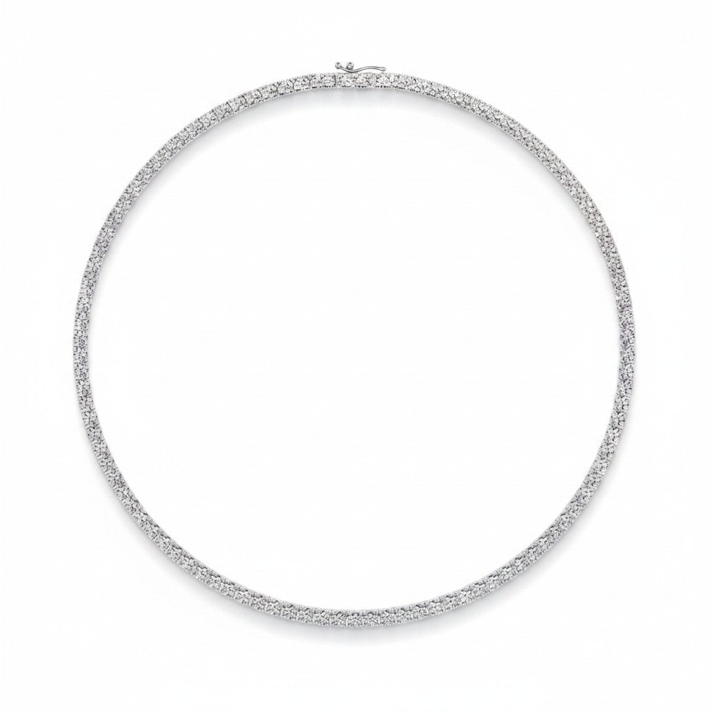 My Store 4 classic diamond tennis necklace in white gold with a continuous line of round brilliant-cut diamonds.