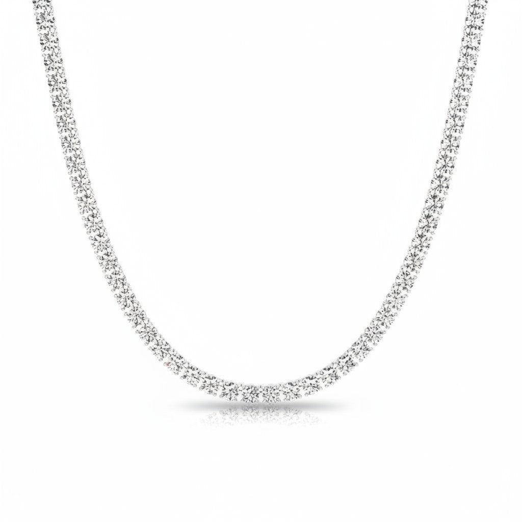 My Store 4 classic diamond tennis necklace featuring a continuous line of round brilliant diamonds in white gold