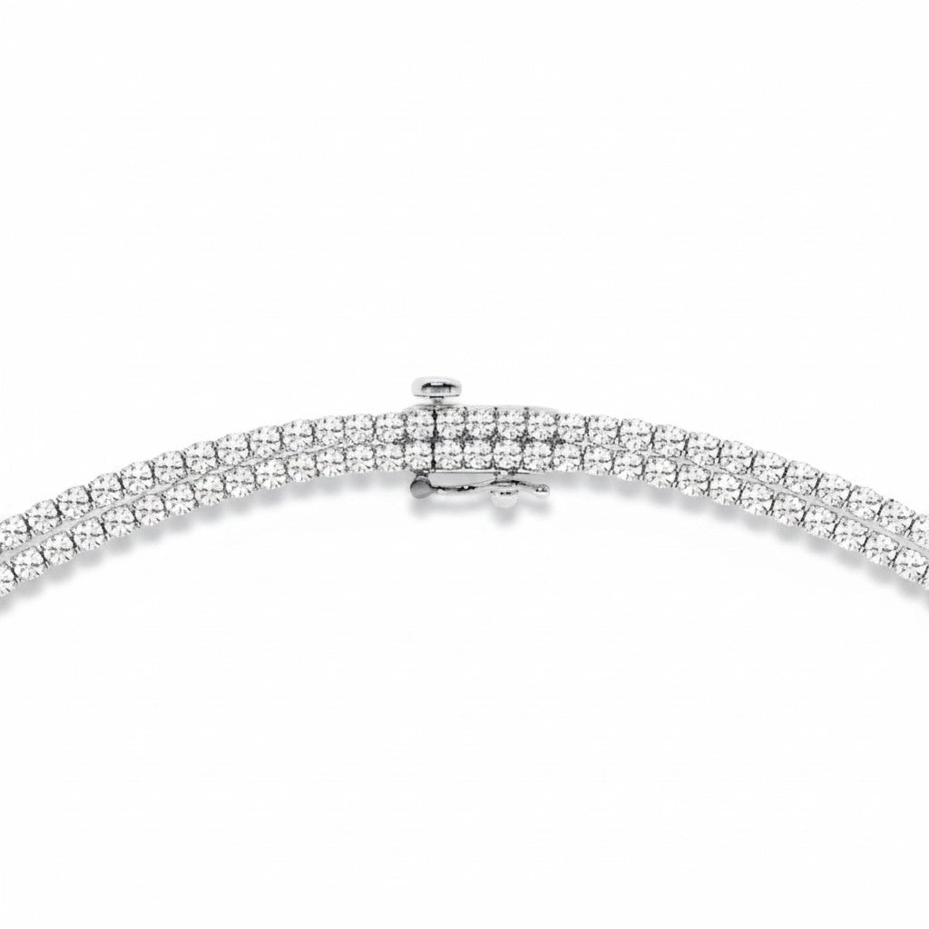 My Store 4 double layer diamond tennis necklace in white gold with a secure double-latch clasp and brilliant-cut stones.