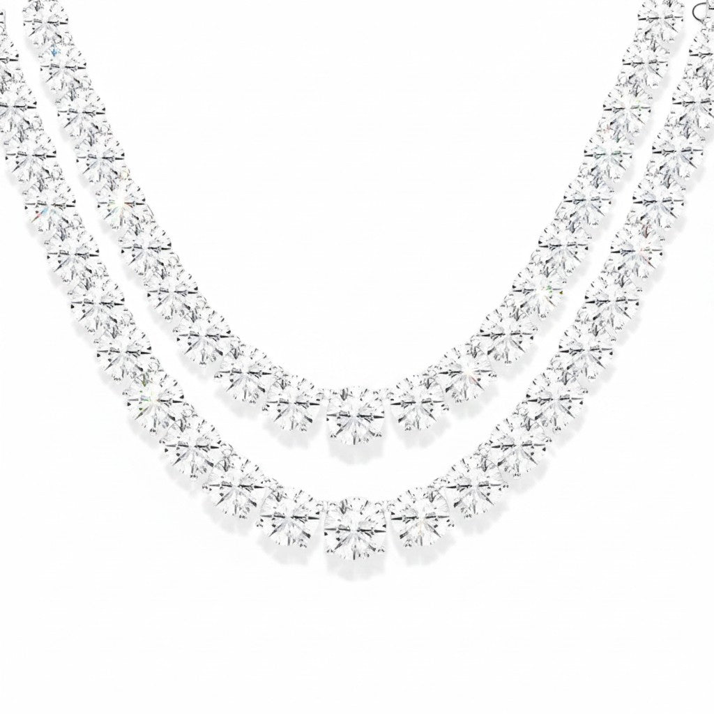 My Store 4 double layer diamond tennis necklace featuring two parallel strands of brilliant-cut diamonds in white gold.