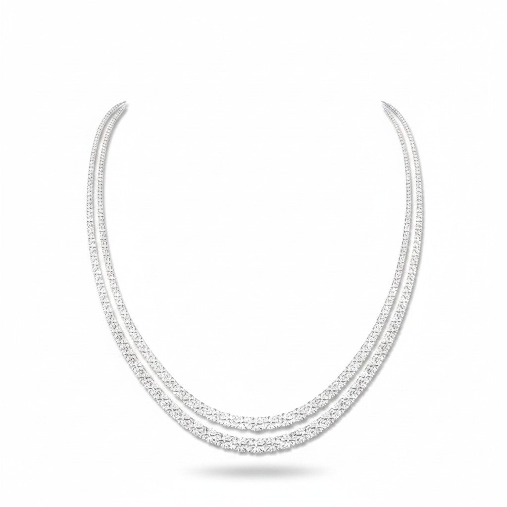 My Store 4 double layer diamond tennis necklace in white gold with two parallel strands of brilliant-cut diamonds.