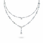 My Store 4 double strand diamond necklace with marquise and baguette cuts and a pear diamond drop pendant in white gold.