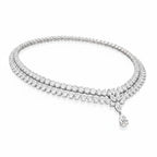 My Store 4 double strand diamond collar necklace featuring pear-cut and round brilliant stones with a teardrop pendant.