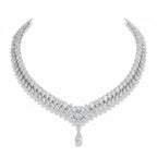 My Store 4 double strand collar necklace featuring cascading pear and round diamonds with a central teardrop pendant.