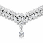 My Store 4 double strand collar necklace featuring cascading pear-cut and round diamonds with a central teardrop drop.
