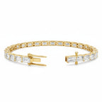 My Store 4 modern yellow gold line bracelet featuring horizontally set emerald-cut diamonds with a secure box clasp.