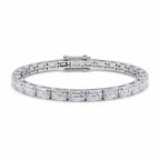 My Store 4 modern east-west emerald cut diamond line bracelet in polished white gold with a secure box clasp.