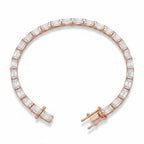My Store 4 modern east-west emerald cut diamond bracelet in rose gold with a secure box clasp and safety catches.