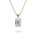 My Store 4 emerald-cut diamond solitaire pendant in 18K yellow gold on a matching fine cable chain.